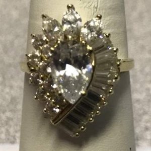 14K Y/ CZ RING PEAR CTR MARQ AND BAG 3.1 DWT