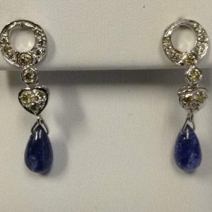 18K W/G SAPPHIRE/DIA DROP EARRINGS
