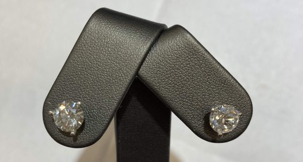 14K WHITE GOLD LAB GROWN DIAMOND STUDS, MARTINI SET SCREW BACK, 2.78 CTS, 1.1 DWT