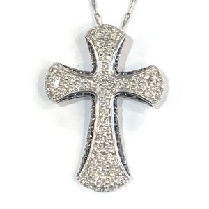Diamond Cross Pendant with Black Diamond Accents