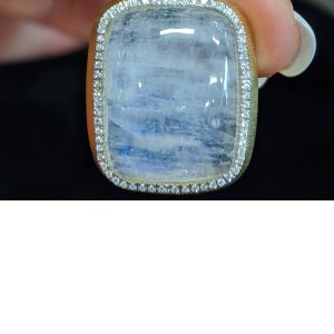 14K Y/G MOONSTONE AND PAVE DIA PENDENT 16.5 X 13.0MM MOONSTONE 75PTS DIA 12.3DWT