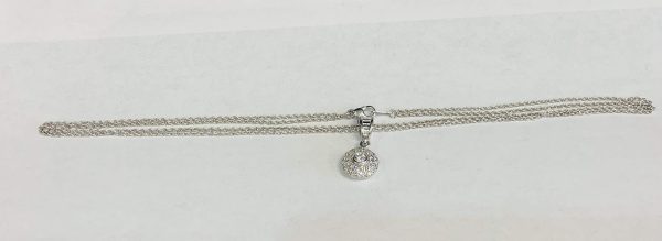 18K WHITE GOLD 15.5" DOUBLE STRANDED CHAIN WITH DIAMOND THICK CIRCLE HALO PENDANT,WITH APPROX. 0.40 CT OF ROUND BRILLIANT CUT DIAMONDS, 8.0 DWT