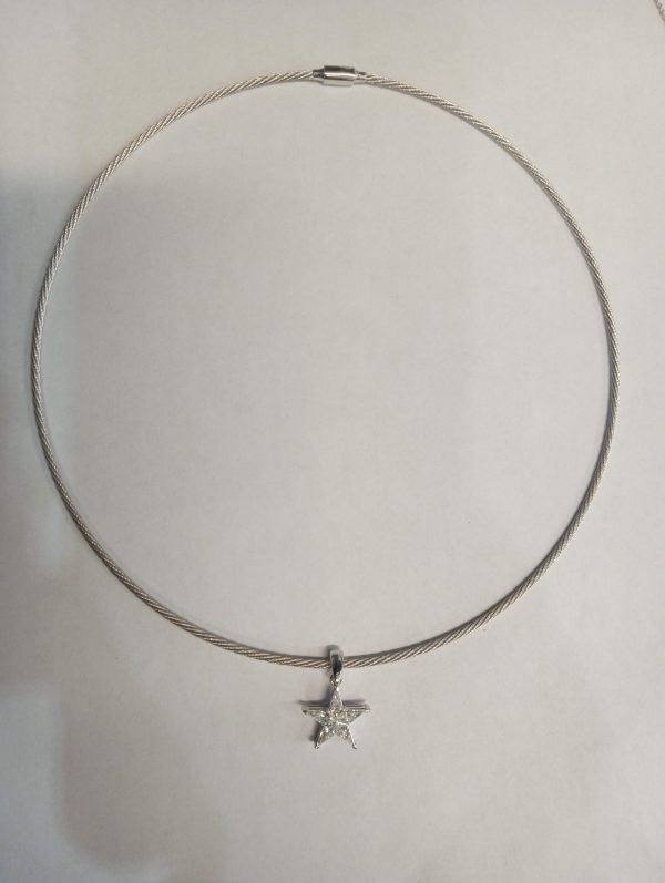 18K WHITE GOLD TWIST CHAIN CHOKER WITH 1.00 CT STAR DIAMOND, 7.2 DWT