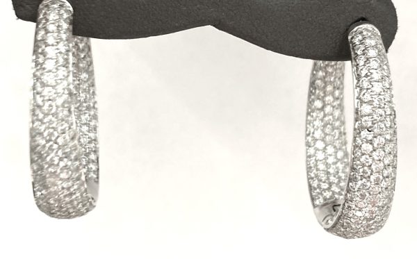 14K WHITE GOLD PAVE HOOP EARRINGS