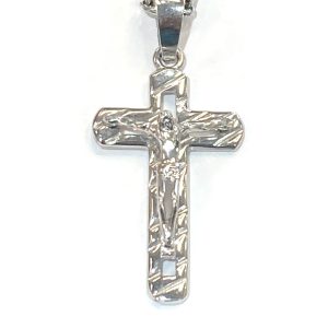18K WHITE GOLD CROSS NECKLACE