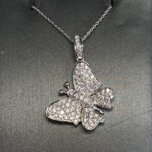 18K W/G DIAMOND PENDENT BUTTER FLY .65PTS 3.3 DWT