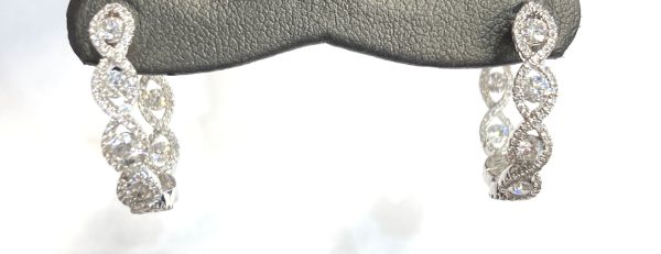 14K WHITE GOLD DIAMOND IN & OUT HOOP EARRINGS