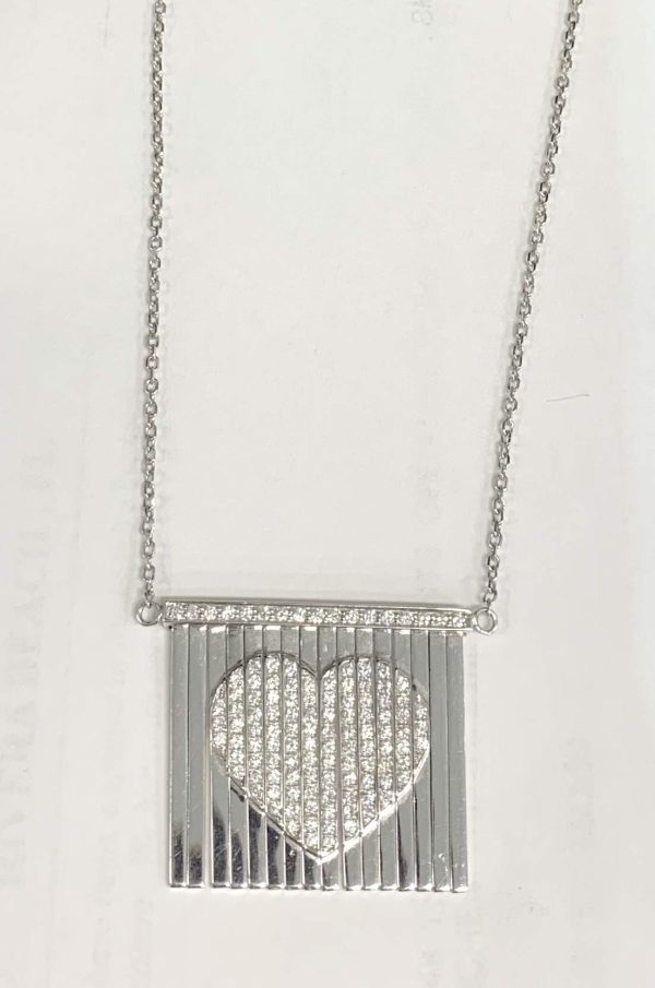 18K W/G LADIES 16" DIAMOND HEART DESIGN NECKLACE WITH 16 SECTIONS SIDE BY SIDE THAT MAKE A DIAMOND HEART DESIGN. THIS NECKLACE CONSISTS  OF 119 ROUND BRILLIANT CUT PAVE SET DIAMONDS WEIGHING A TOTAL OF .88 PTS. GOLD WEIGHT: 8.0 DWT / 12.21 GR.