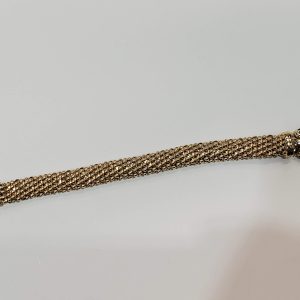 14K YG MESH BRACELET WITH DIA CLASP W/4 CABOCHON SAPPHIRES, 23.5G