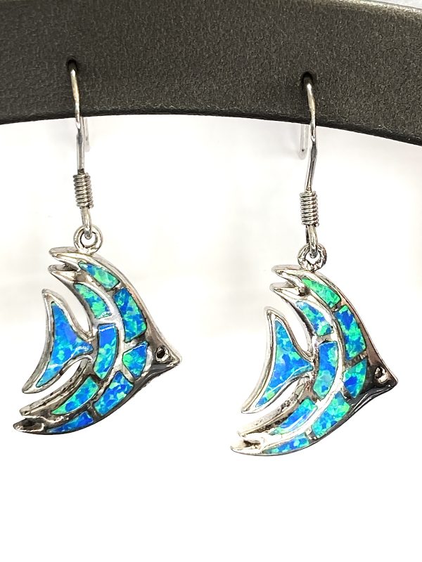 STERLING SILVER OPAL ANGEL FISH EARRINGS