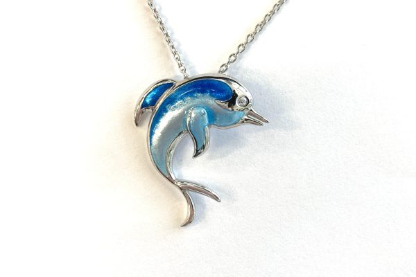 NICOLE BARR STERLING SILVER BLUE DOLPHIN NECKLACE