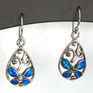 STERLING SILVER OPAL FLOWER EARRINGS