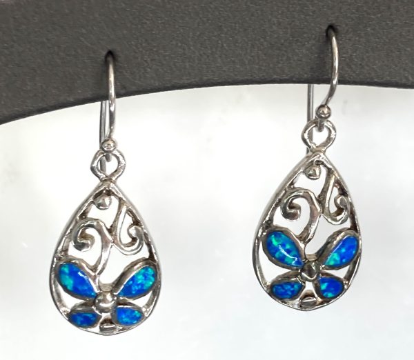 STERLING SILVER OPAL FLOWER EARRINGS
