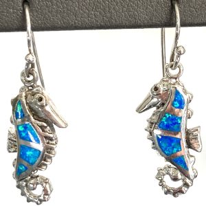 STERLING SILVER OPAL SEA HORSE EARRINGS