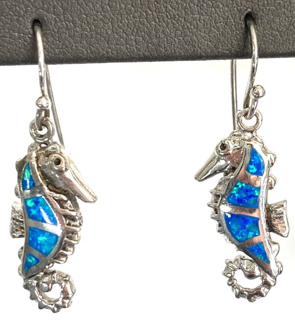 STERLING SILVER OPAL SEA HORSE EARRINGS