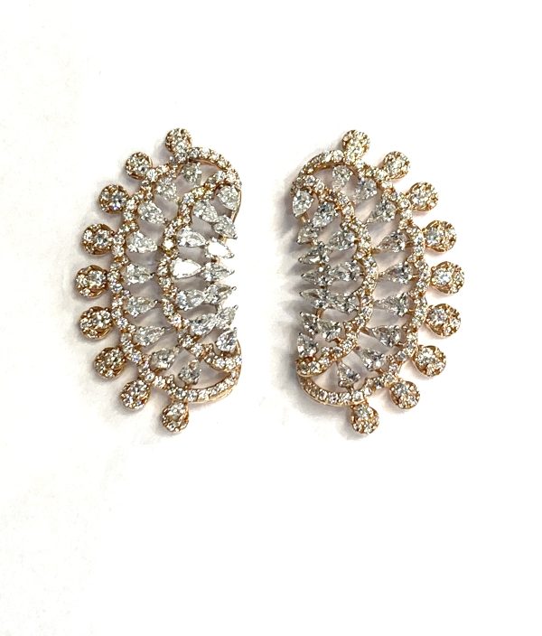 TWO-TONE ROSE AND WHITE GOLD LADIES DIAMOND FASHION EARRINGS