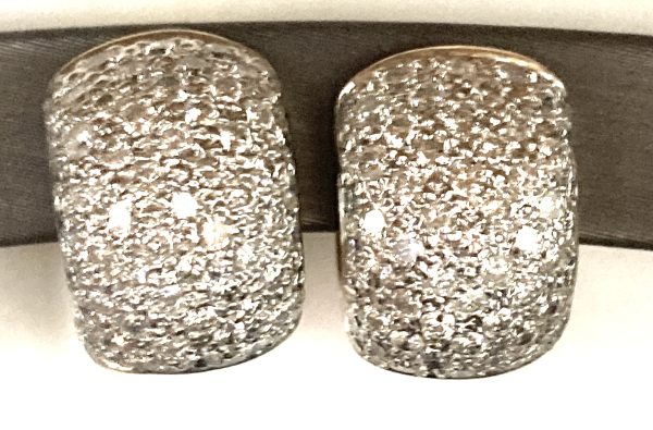 14K 2-TONE LADIES DIAMOND HUGGIE HOOP EARRINGS