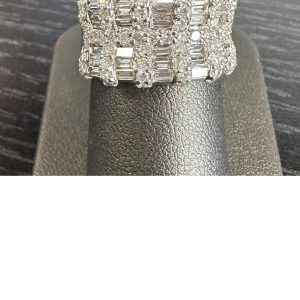 18K WHITE GOLD FASHION RING 1CT 60RD DIAMONDS 1.20CT 30 STRAIGHT BAGUETTES 2.20CT TCW 7.8DWT