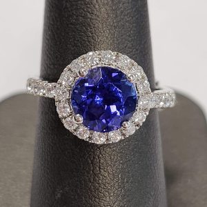 18K WG 2.45 CT ROUND TANZANITE, .62CT DIAMONDS, 3.02 TCTW, 2.9DWT