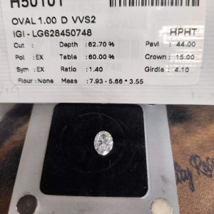 LAB GROWN DIAMOND. 1CT OVAL IGI LGD, D-VVS2, #628450748