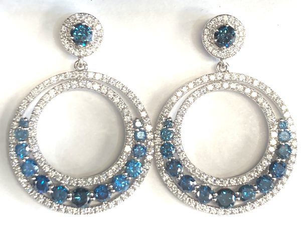 BLUE & WHITE DIAMOND DANGLE EARRINGS