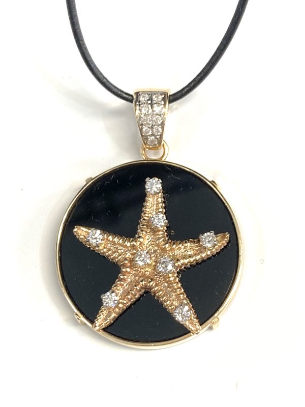 DIAMOND AND ONXY STARFISH PENDANT