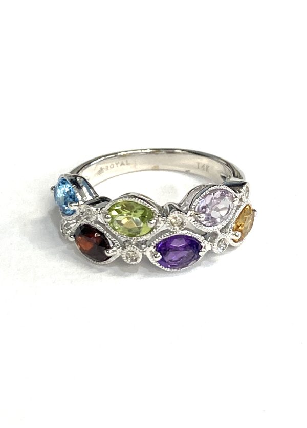 DIAMOND AND MULTI-COLOR PRECIOUS STONE FASHION RING