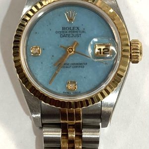 TWO-TONE LADIES ROLEX WITH BLUE JADEITE DIAL